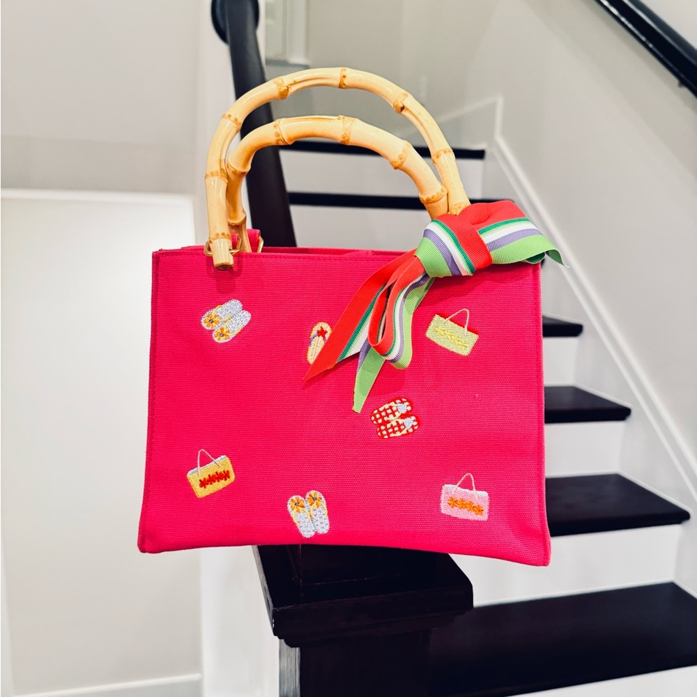 Vibrant Pink Tote with Bamboo Handles